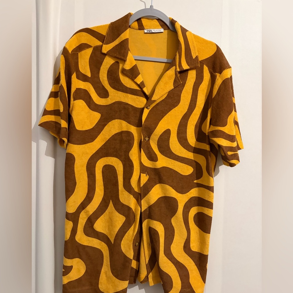 Zara Brown and Yellow Abstract Men's Shirt